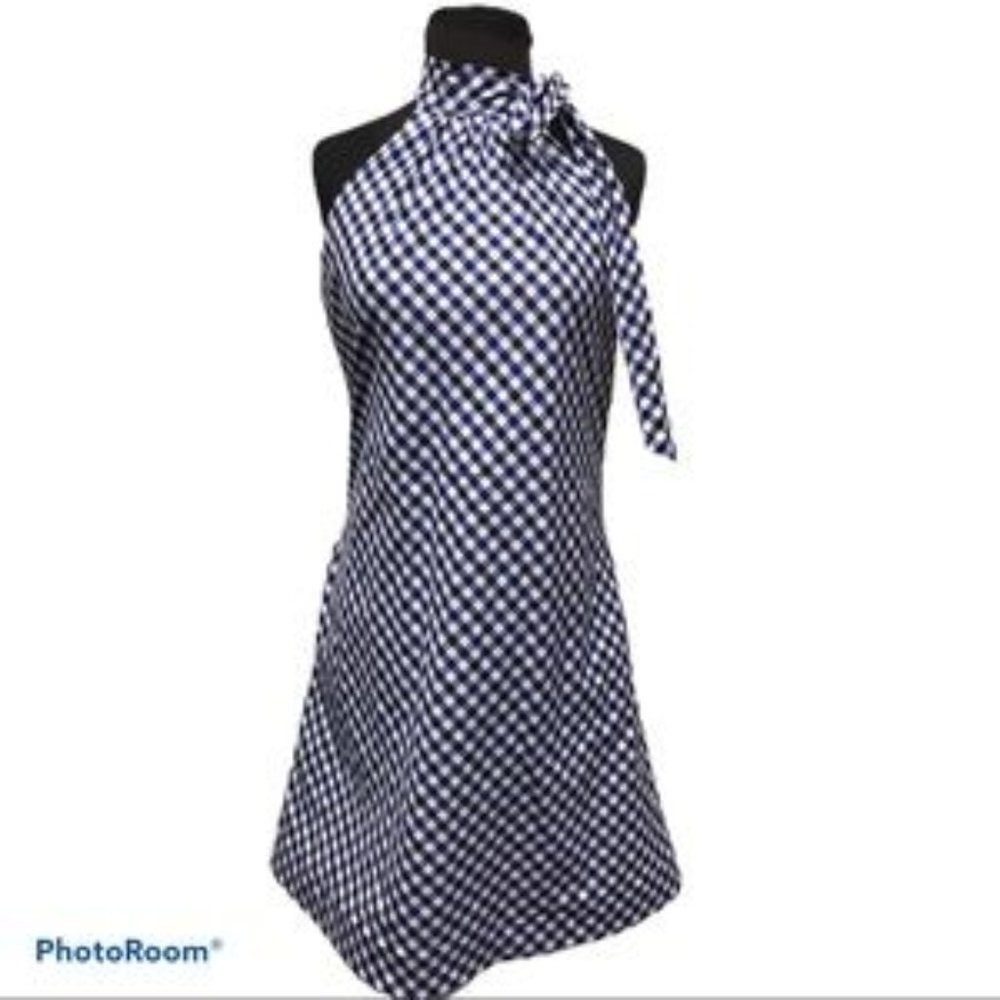 Tish Cox "Courtney" Blue Black White Dress small